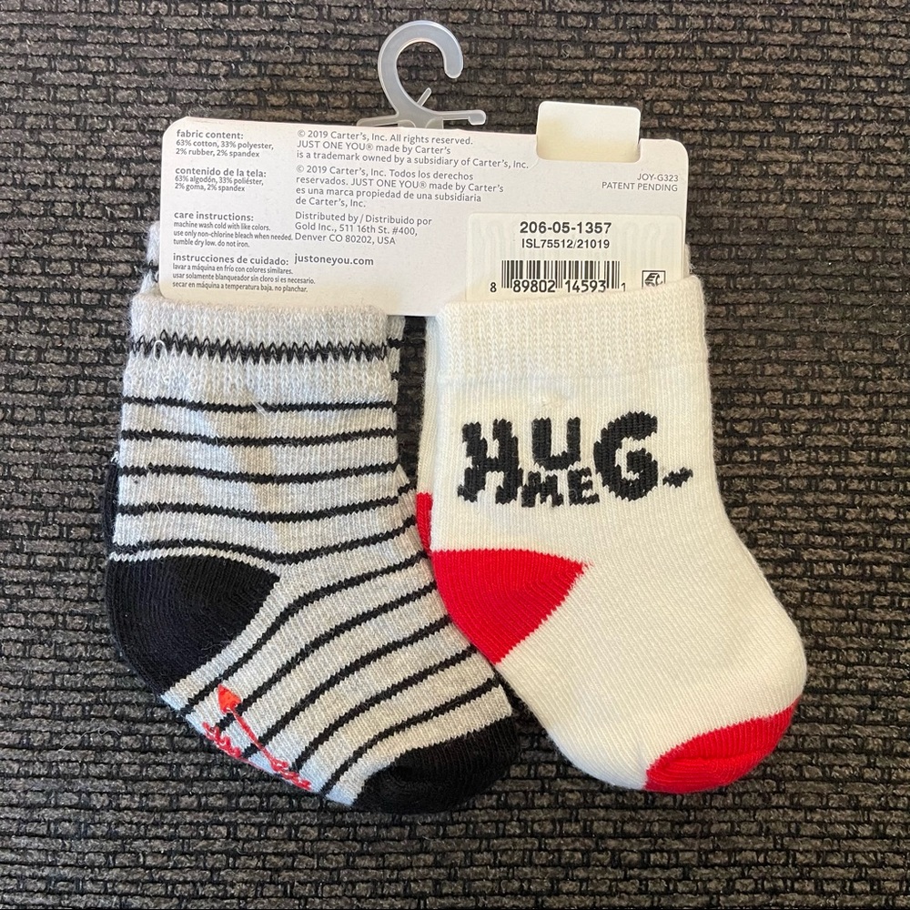 Carters Valentines Baby Boy 2 pack socks 6/12 months - Picture 2 of 2